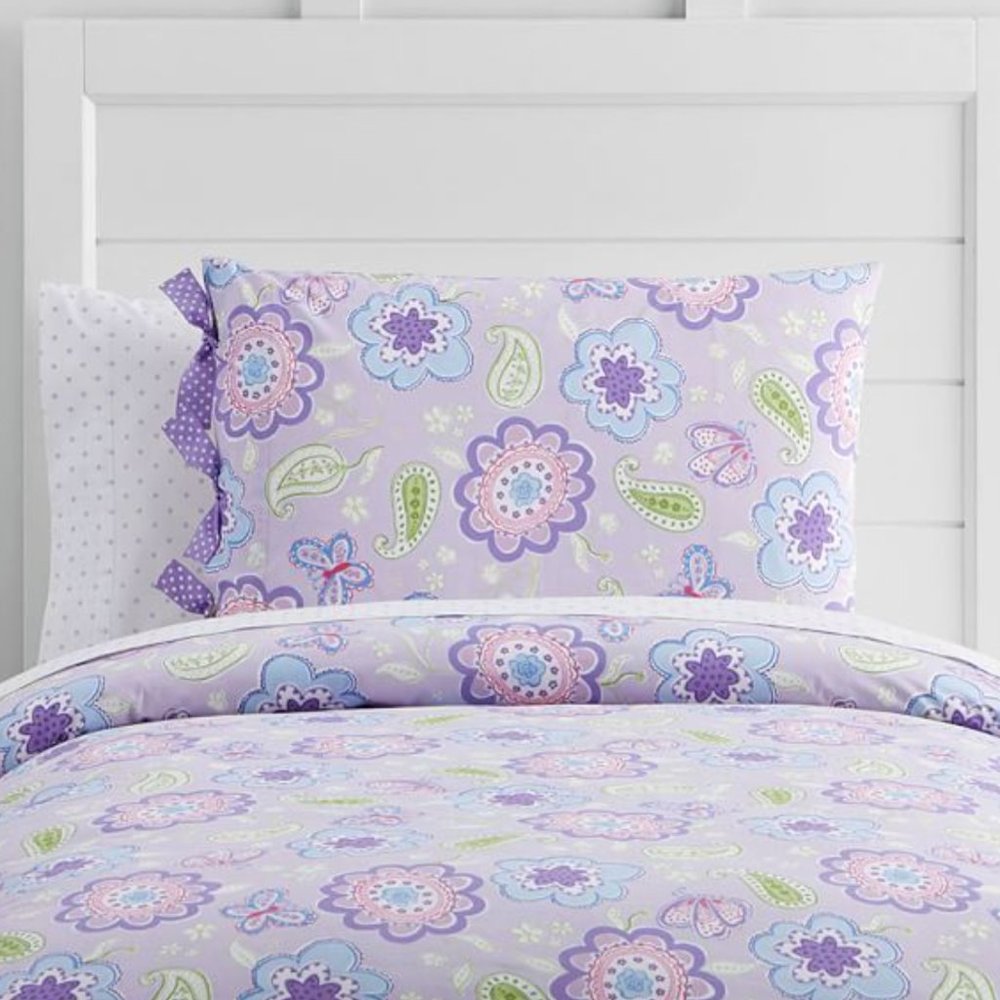 Pottery Barn Kids Purple Flowers & Butterfly Twin Duvet Cover & Sham